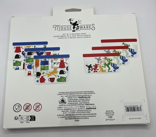 Disney Parks Mouse Wares Set of 6 Reusable Bags Kitchen Food Storage - Picture 2 of 2