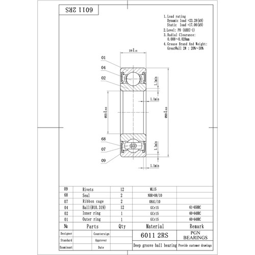 (100) 6011-2RS Premium Gummidichtung Kugellager C3 EMQ, 55x90x18, 6011 2RS - Bild 2 von 9