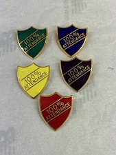 100% Attendance Shield School Pin Badge- Enamel School Pin Badge - 5 colours