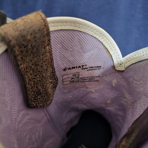 ARIAT lila Kinder Stiefel Größe 1 Tombstone Western eckige Zehenpartie Leder Flammen - Bild 12 von 12