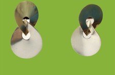 VINTAGE STERLING SILVER & BRASS BRUTALIST LARGE DANGLING PIERCED EARRINGS VTG.