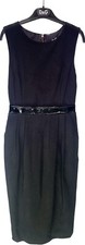 D&G DOLCE & GABBANA MINI DRESS BLACK PATENT-TRIM CREPE SIZE 38 SLEEVELESS