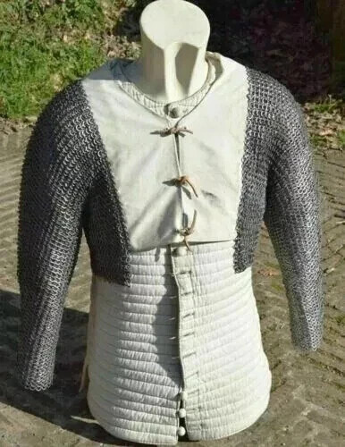 Medieval Padded Gambeson with Detachable Chainmail 9 mm steel Sleeves SCA LARP