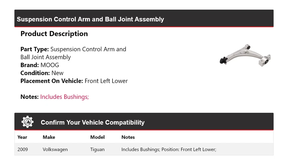 Para 2009 Volkswagen Tiguan braço de controle junta esférica conjunto dianteiro esquerdo inferior MO - Imagem 2 de 4