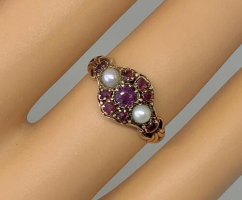 Georgian Garnet Pearl Ring 15 Karat Gold Antique … - image 1