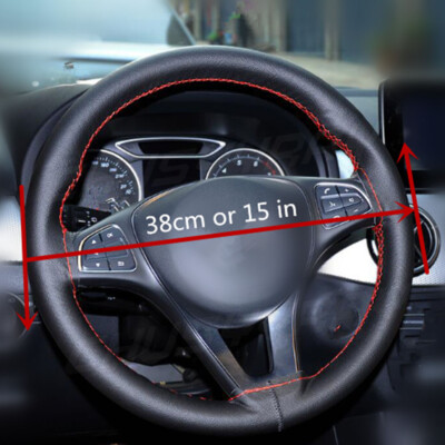 15" / 38cm Genuine Leather Steering Wheel Cover – For Honda Civic, Accord, CR-V – Black, 1-Year Warranty