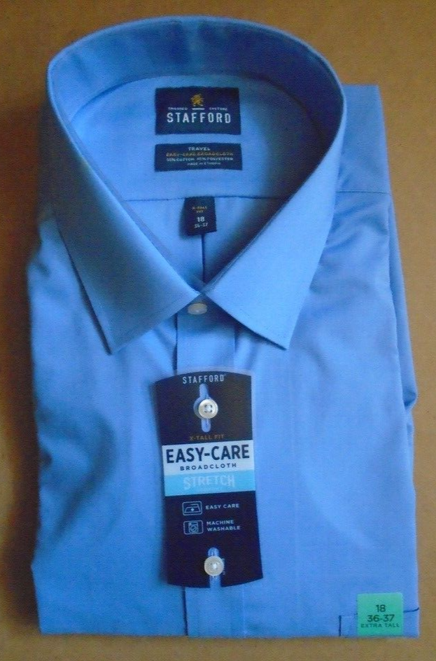 Men's Stafford Travel Easy Care Broadcloth Extra Tall Fit 18 (36-37) Blue  Shirt | eBay
