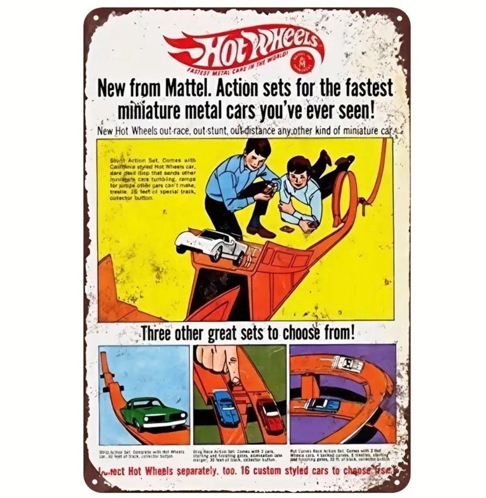 Hot Wheel Metal Tin Sign Mattel Metal Car Fastest Miniature 12x8inch
