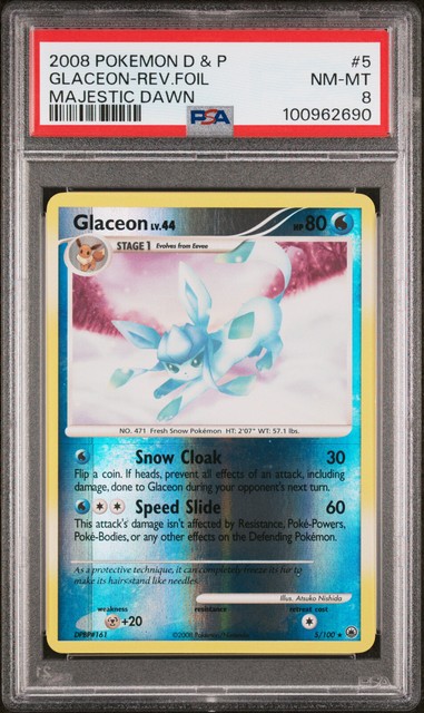 2008 POKEMON MAJESTIC DAWN GLACEON #5 REVERSE HOLO FOIL PSA 8 NM #100962690