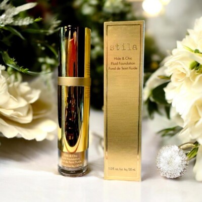 STILA HIDE & CHIC FLUID FOUNDATION 1 OZ SHADE: TAN 4 BRAND NEW IN BOX FULL SIZE