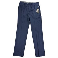 Michael Kors Mens Marvin Classic Fit Plaid Stretch Dress Pants Navy Blue 34x34