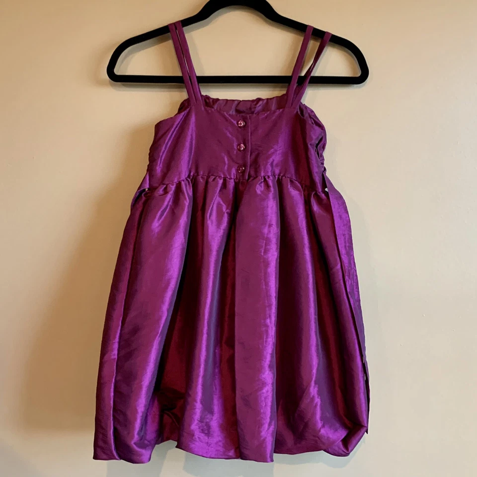 Vestido George Niñas Púrpura Vacaciones Terciopelo Encogerse de hombros Imperio Cintura Burbuja Dobladillo 10 Foto 4 de 4