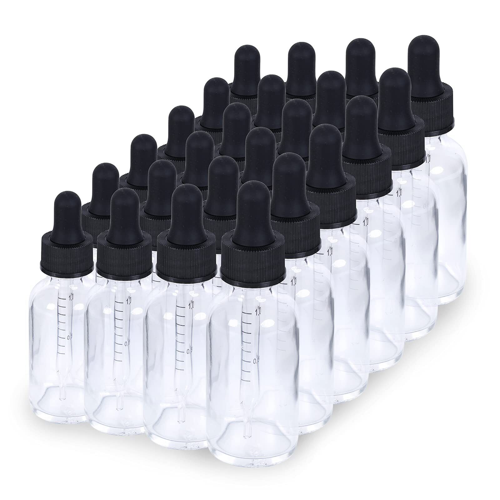 1 oz Dropper Bottle 24 Pack Clear Glass Boston Bottles 30ml with Eye Droppers...