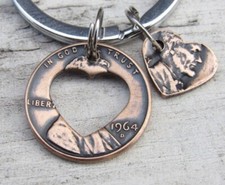 Lucky Penny Heart Keychain - Coin Keychain - ...