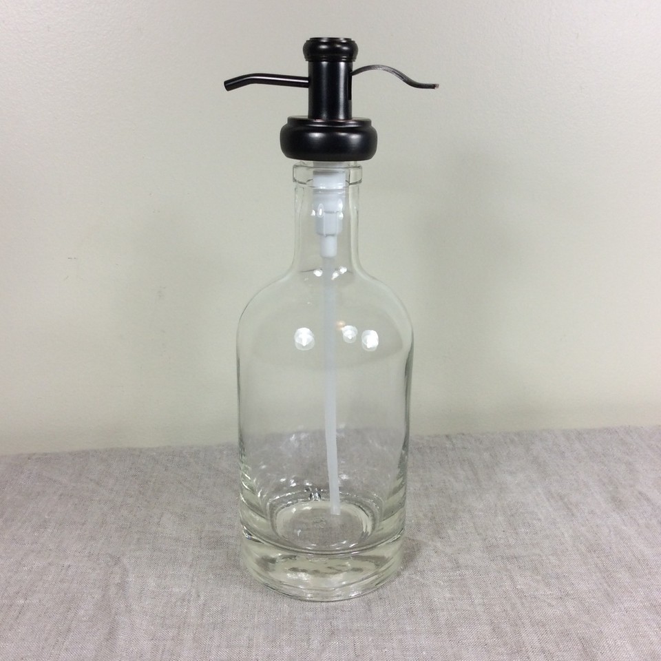 16 Ounce Clear Glass Soap Pump Dispenser Bath Round Silver Farm Bronze Mouthwash eBay