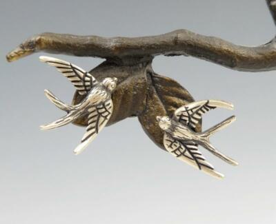 Unique Handmade Sterling Silver Small Flying Swallow Birds Post Stud Earrings