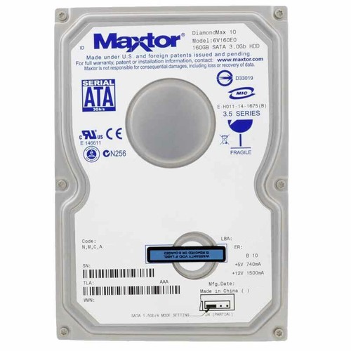 Disque dur Maxtor 160 Go DiamondMax 10 7200 U/min SATA II 8 Mo 6 V160E0 3,5 pouces - Photo 1 sur 5