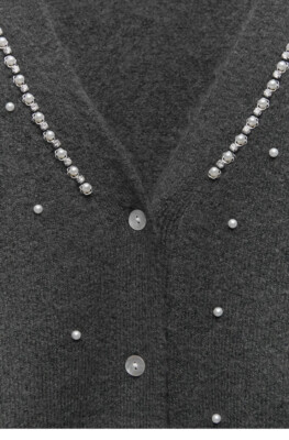 BNWT ZARA BOTTLE GREEN KNIT CARDIGAN WITH PEARL BEADS SIZE L | eBay