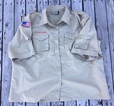 Boy Scouts of America Uniform Shirt Ladies 46/48 Beige Embroidered Logo USA Flag