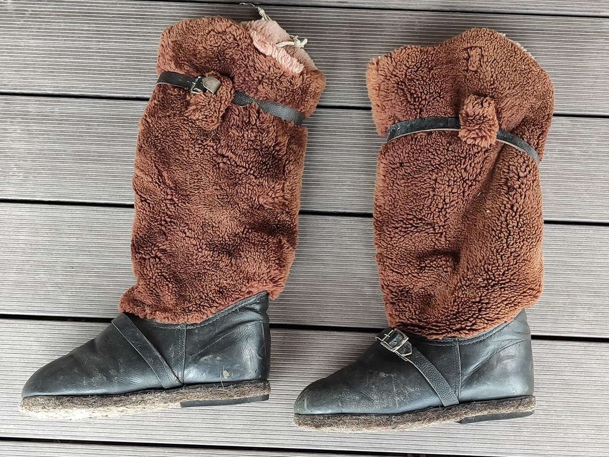Winter Soviet Leather Boots Northern Pilot Natural Fur Унты