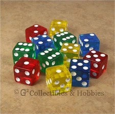 NEW Set 12 Transparent Dice - Red Blue Green Yellow RPG Bunco Game 16mm D6
