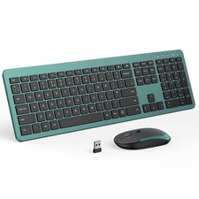 Green Wireless Keyboard Mouse Combo Full Size Slim Thin Cordless 2.4G PC Set