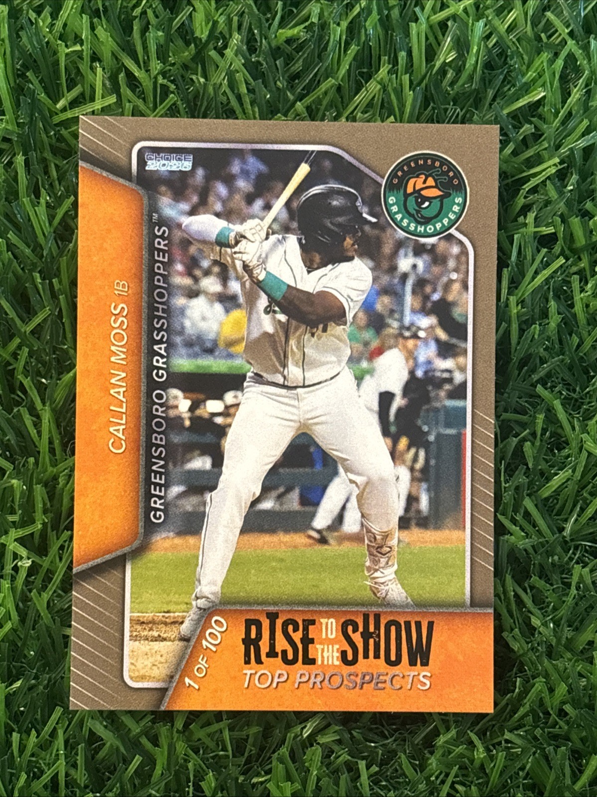 Callan Moss 2026 Choice Rise to the Show Greensboro Grasshoppers GOLD SP /100