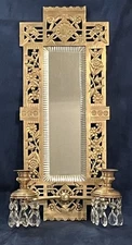 Gorgeous Aesthetic Movement Brass Candle Sconce W/ Etched Mirror Bradley&Hubbard