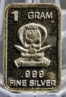 1 Gram .999 Fine Silver Art Bar Ingot. Jolly Roger. Fun Way To Invest.