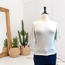 Maeve Women's L Ruffle Short Sleeve Cotton Stretch T-Shirt Top Off White Ivory