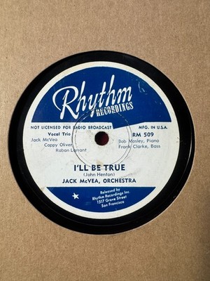 78Rpm, Jump Blues, Jack McVea Orch 'I'll Be True' US Rhythm Recordings!