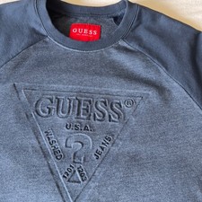 Guess Los Angeles Mens Navy Blue Embossed Logo Raglan Sweatshirt Medium