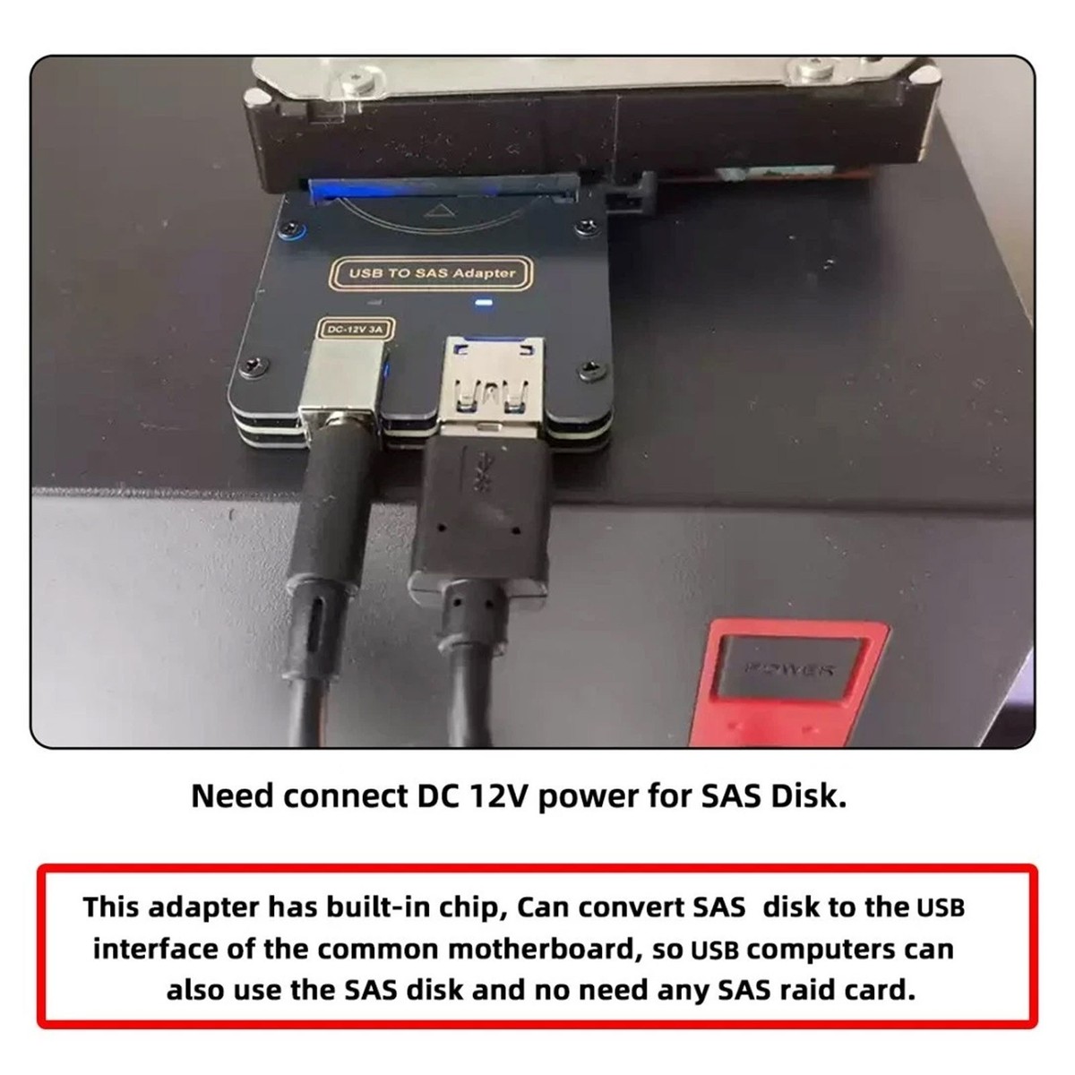 USB 3.0 to SAS Adapter for SFF-8482 SAS Hard Disks to USB 3.0