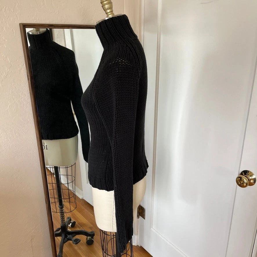 Soft Black Chunky Cable Knit Turtleneck Sweater Cotton Blend Women Sz M - Image 3 of 4