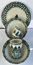 Folkcraft 5 Pc Tienshan Serving Set Platter Bowls Cream Sugar Pine Tree Sponge