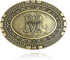 Western Belt Buckles Men Initial Letters ABCDJKMR to Z with Floral Patterns Cowb