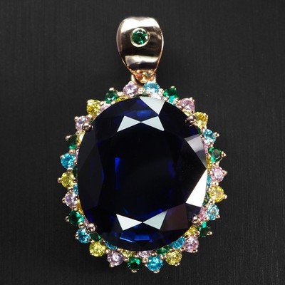 925 STERLING SILVER WHITE GOLD PENDANTS PRECIOUS INTENSE BLUE SAPPHIRE 32.55CT