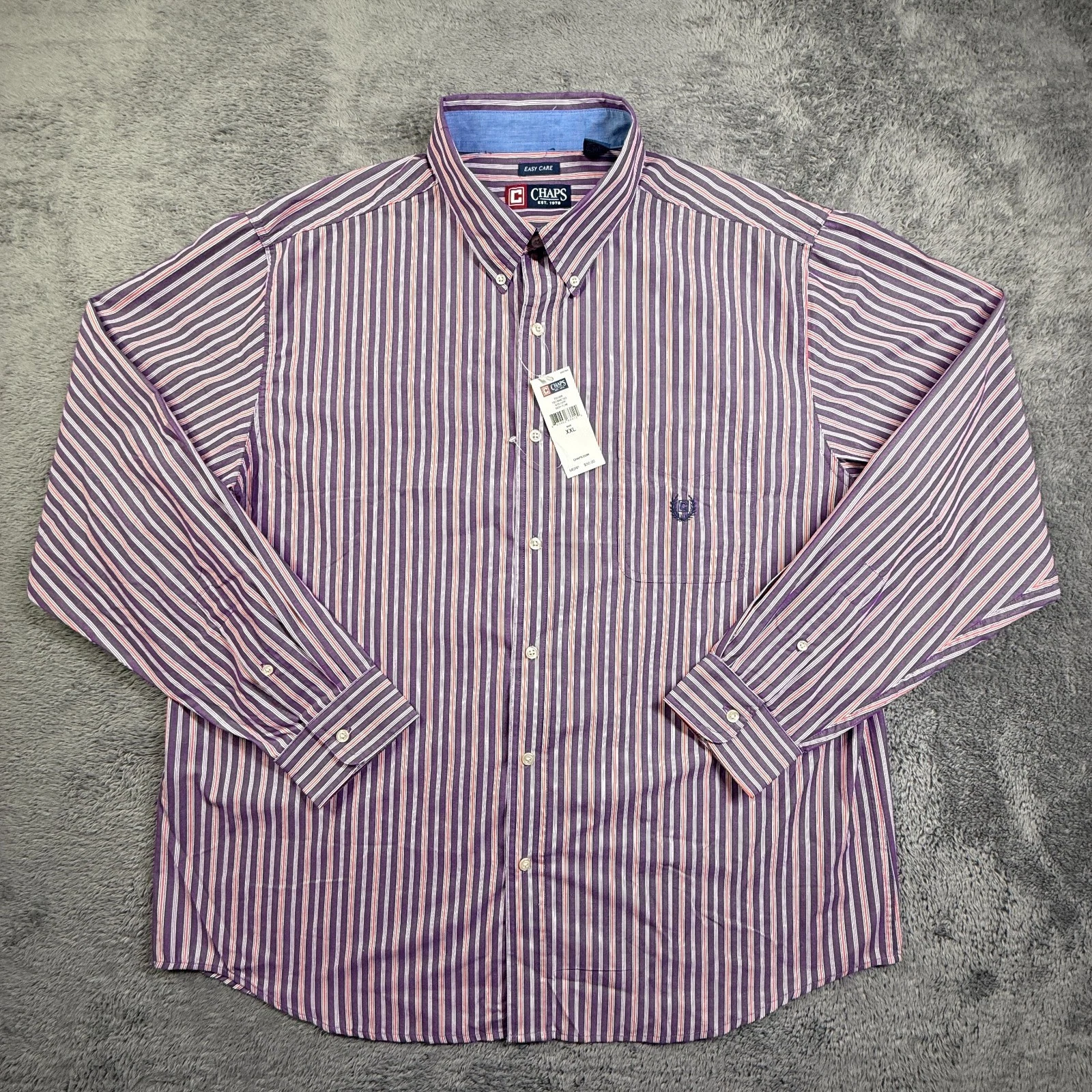 Chaps Ralph Lauren NEW Easy Care Button Down Shirt Striped Plum Mens XXL Casual
