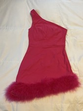 Do+Be Women’s One Strap Pink Feather Party Dress, Large