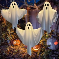 Halloween 2pc Hanging Ghost Light Up Decor Flying Ghosts Outdoor Yard Prop Decor