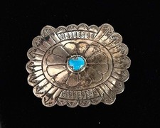 Vintage Navajo Silver Turquoise Belt Buckle 17.7 g