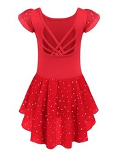 Girls 3-4T Shiny Ruffle Sleeve Ballet Leotard with Skirt  Criss-Cross Back Dress