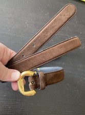 Liz Claiborne Belt Leather Brown Suede Gold Buckle C On Sides Y2K 1997 Vtg Read