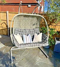 Hartman Hanging Egg Chair Double Swing Seat w/ Stand, Seat Cushion & Cover Grey