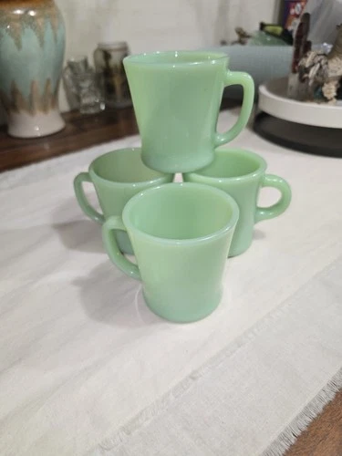 Vintage Fire King Jadeite D Ring Coffee Cup Mugs - Set of 4