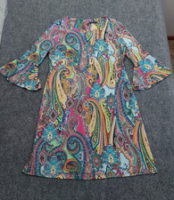 Tommy Hilfiger Paisley Dress Womens 14 Vibrant Multicolor Bell Sleeves Knee