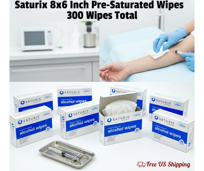 Saturix 8x6 Inch Pre-Saturated Alcohol Wipes 30-Pack Medical Cleaning Set of 10