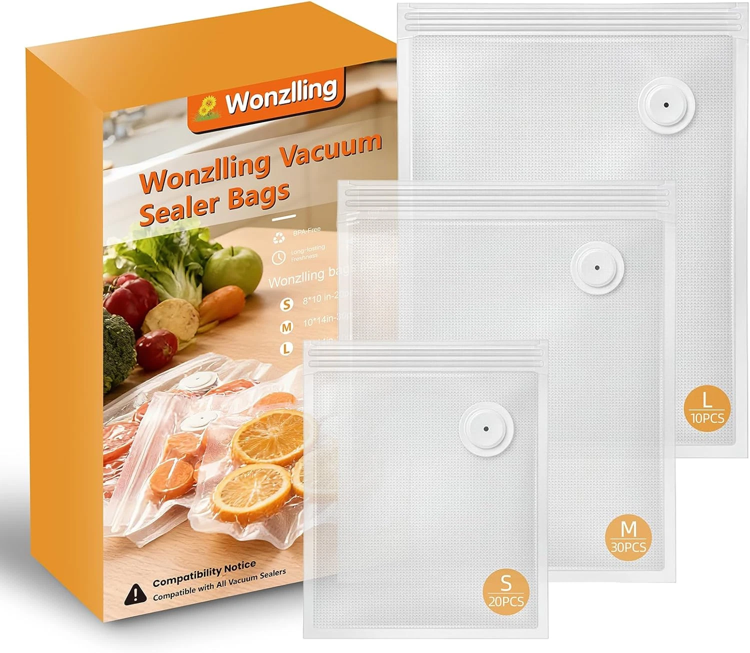 Vacuum Sealer Bags 60ct, Sous Vide Food Storage Bags, BPA Free Assorted