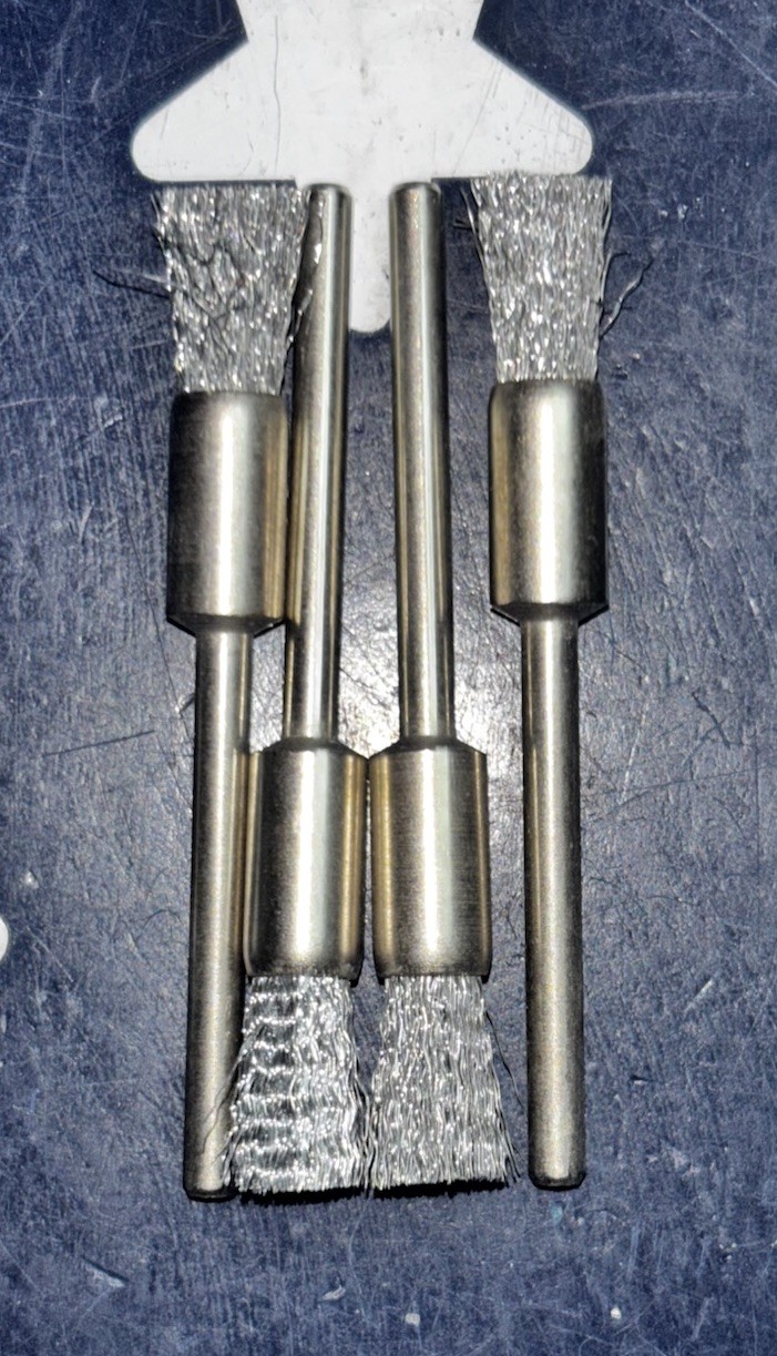 PFERD 1/4” Dia Miniature End Brush 1/8" Stem, .005 CS Wire  83257   FOUR BRUSHES