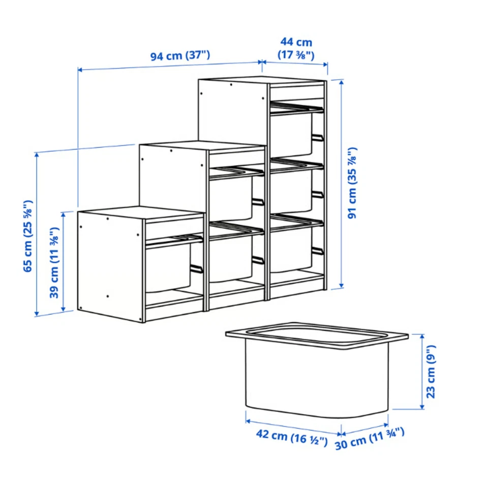 IKEA TROFAST Combinación de almacenamiento con cajas, blanco claro manchado pino/gris Nuevo Foto 2 de 4